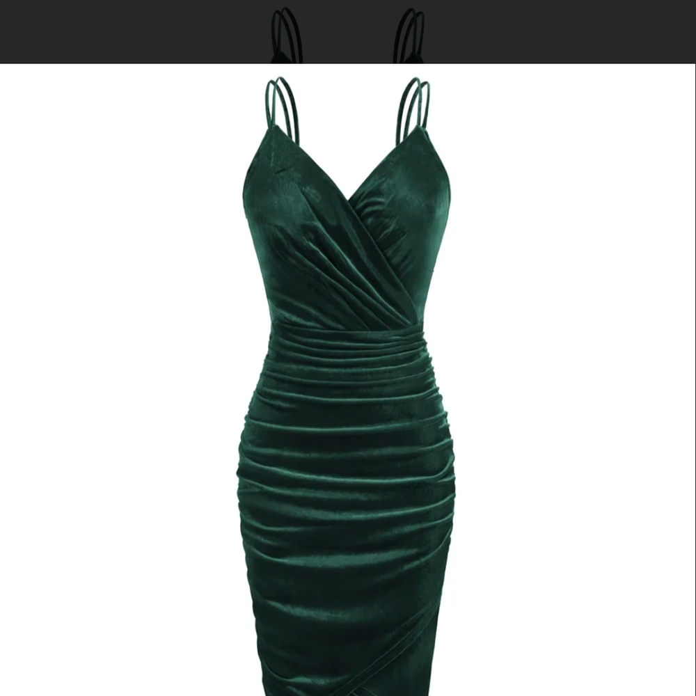 Grace Karin Deep Green Velvet Midi Dress